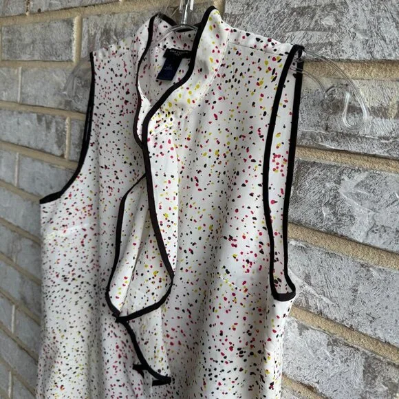 Ann Taylor Sleeveless Ruffled Half Button Up Multicolor Dot Blouse Size S - Picture 6 of 8